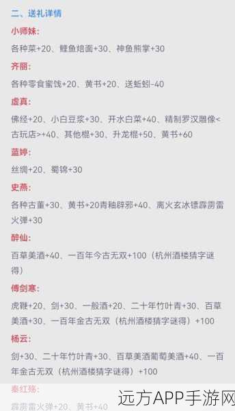 江湖悠悠,方歌礼物攻略,解锁最佳送礼秘籍!
