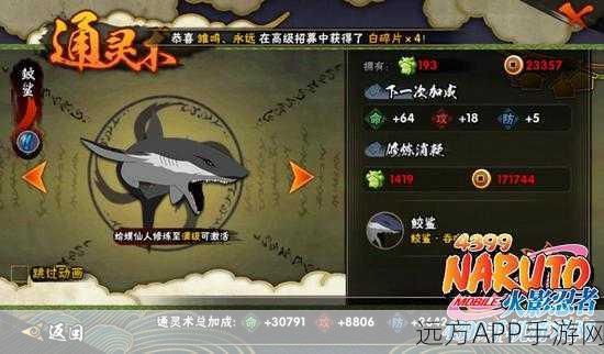 火影忍者手游深度解析，鲨鱼通灵兽满级铜币消耗大揭秘