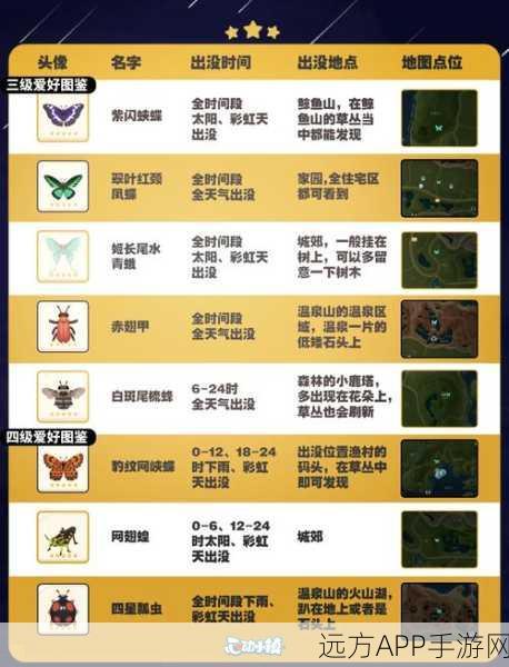 心动小镇昆虫探索指南,全面揭秘昆虫分布与捕捉技巧