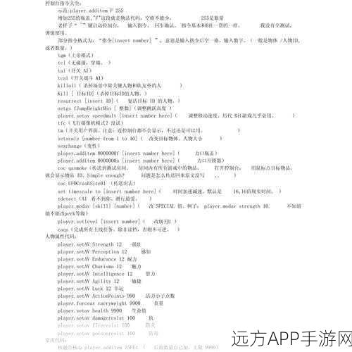 辐射4玩家必备，全面解析负重指令代码与修改技巧