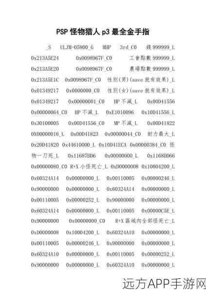 怪物猎人P3金手指代码全攻略，解锁游戏新境界
